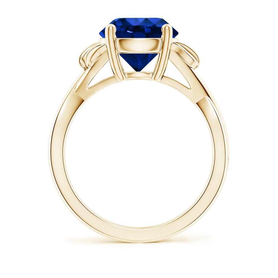 9mm Lab-Grown Nature Inspired Blue Sapphire Crossover Ring with Leaf Motifs in Yellow Gold side 199