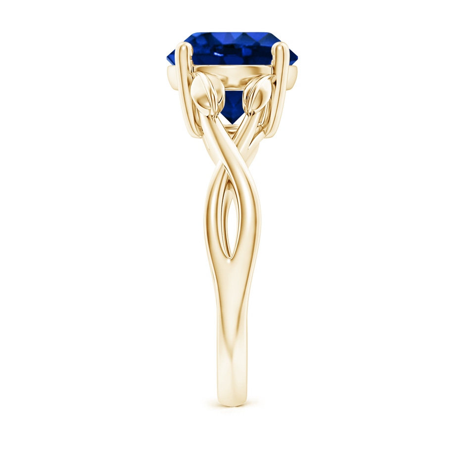 9mm Lab-Grown Nature Inspired Blue Sapphire Crossover Ring with Leaf Motifs in Yellow Gold side 299