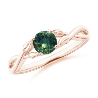 5mm AA Nature Inspired Teal Montana Sapphire Ring with Leaf Motifs in 9K Rose Gold