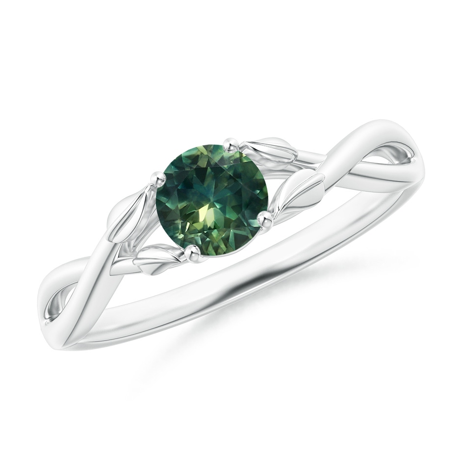 5mm AA Nature Inspired Teal Montana Sapphire Ring with Leaf Motifs in P950 Platinum 
