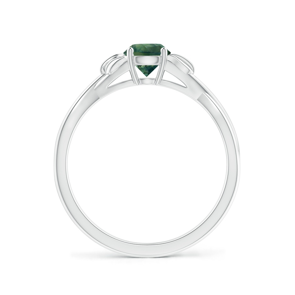 5mm AA Nature Inspired Teal Montana Sapphire Ring with Leaf Motifs in P950 Platinum side-1