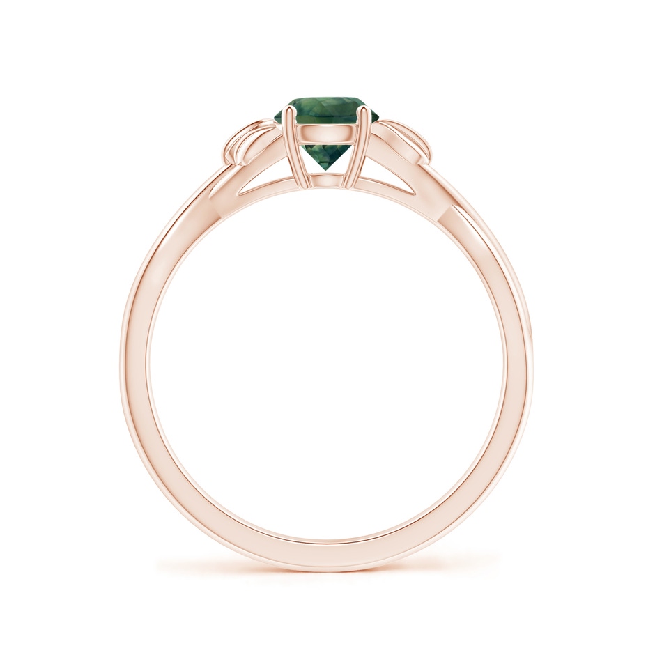 5mm AA Nature Inspired Teal Montana Sapphire Ring with Leaf Motifs in Rose Gold side-1