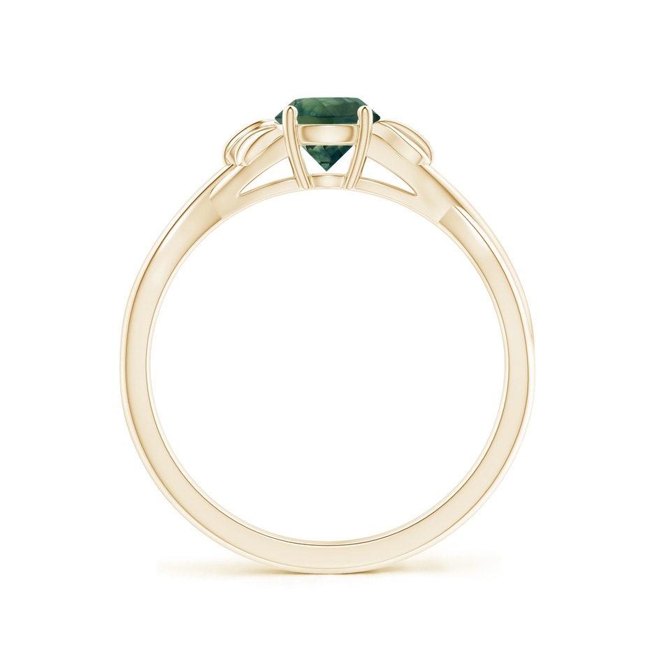 5mm AA Nature Inspired Teal Montana Sapphire Ring with Leaf Motifs in Yellow Gold side-1