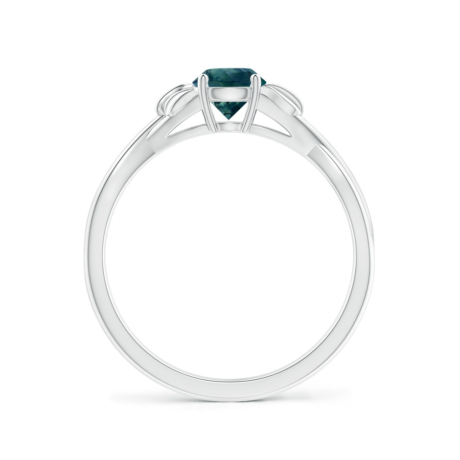 5mm AAA Nature Inspired Teal Montana Sapphire Ring with Leaf Motifs in 10K White Gold side-1