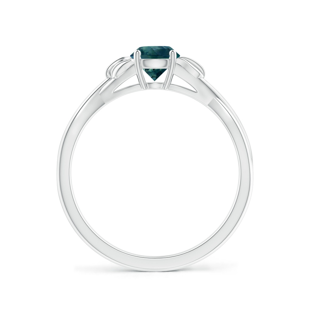 5mm AAA Nature Inspired Teal Montana Sapphire Ring with Leaf Motifs in 9K White Gold Side-1