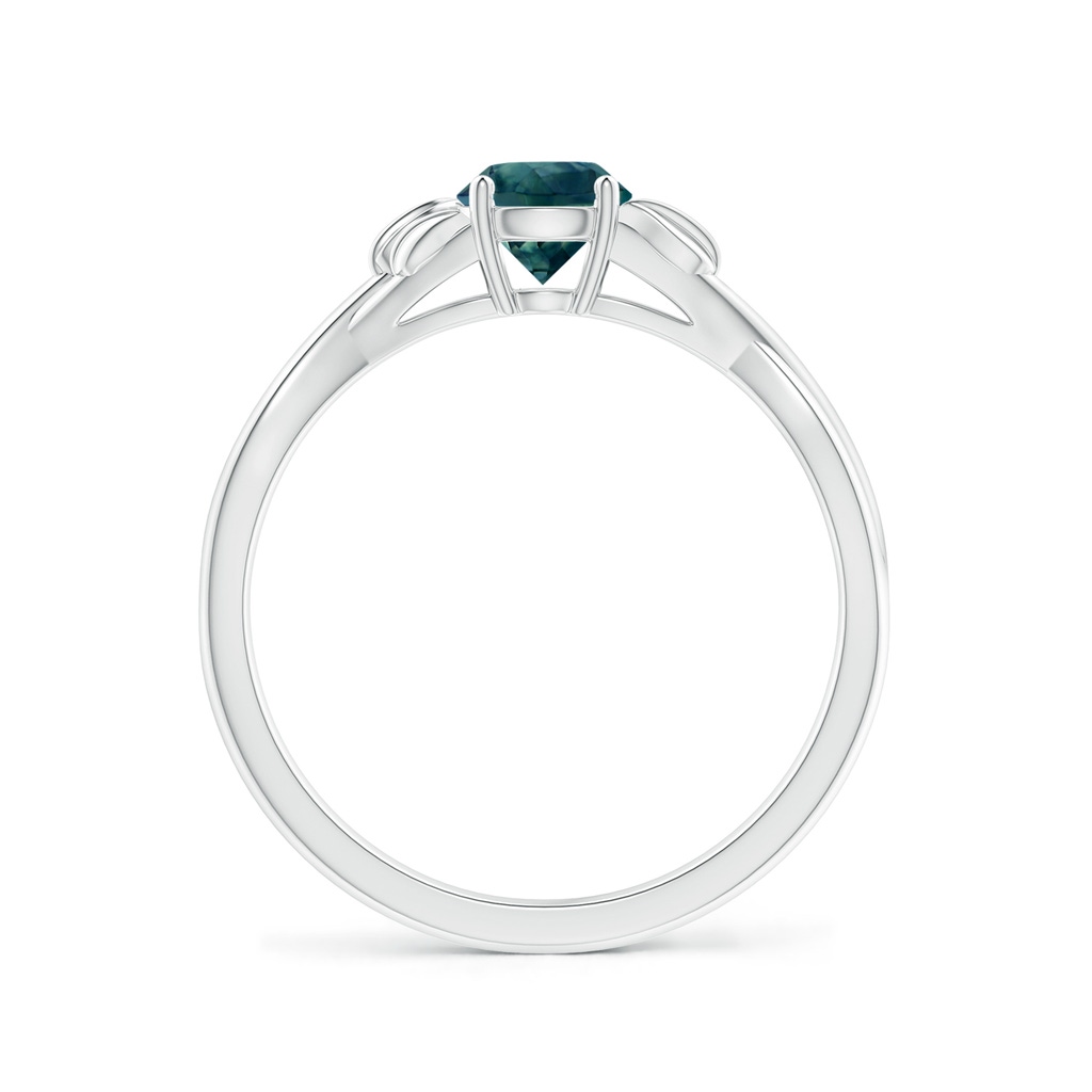 5mm AAA Nature Inspired Teal Montana Sapphire Ring with Leaf Motifs in P950 Platinum Side-1