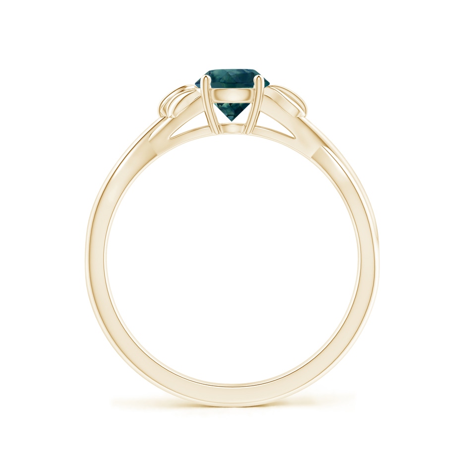 5mm AAA Nature Inspired Teal Montana Sapphire Ring with Leaf Motifs in Yellow Gold side-1