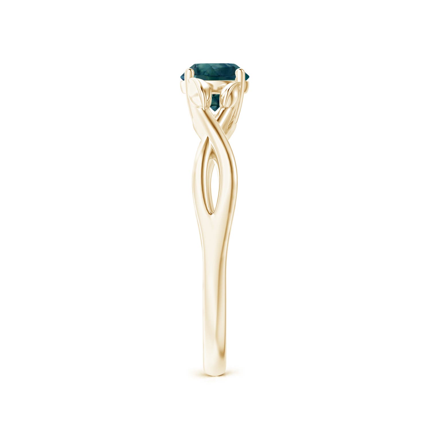 5mm AAA Nature Inspired Teal Montana Sapphire Ring with Leaf Motifs in Yellow Gold - side 6