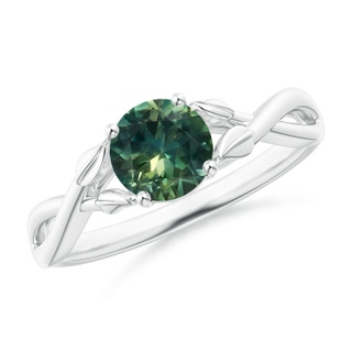 6mm AA Nature Inspired Teal Montana Sapphire Ring with Leaf Motifs in P950 Platinum