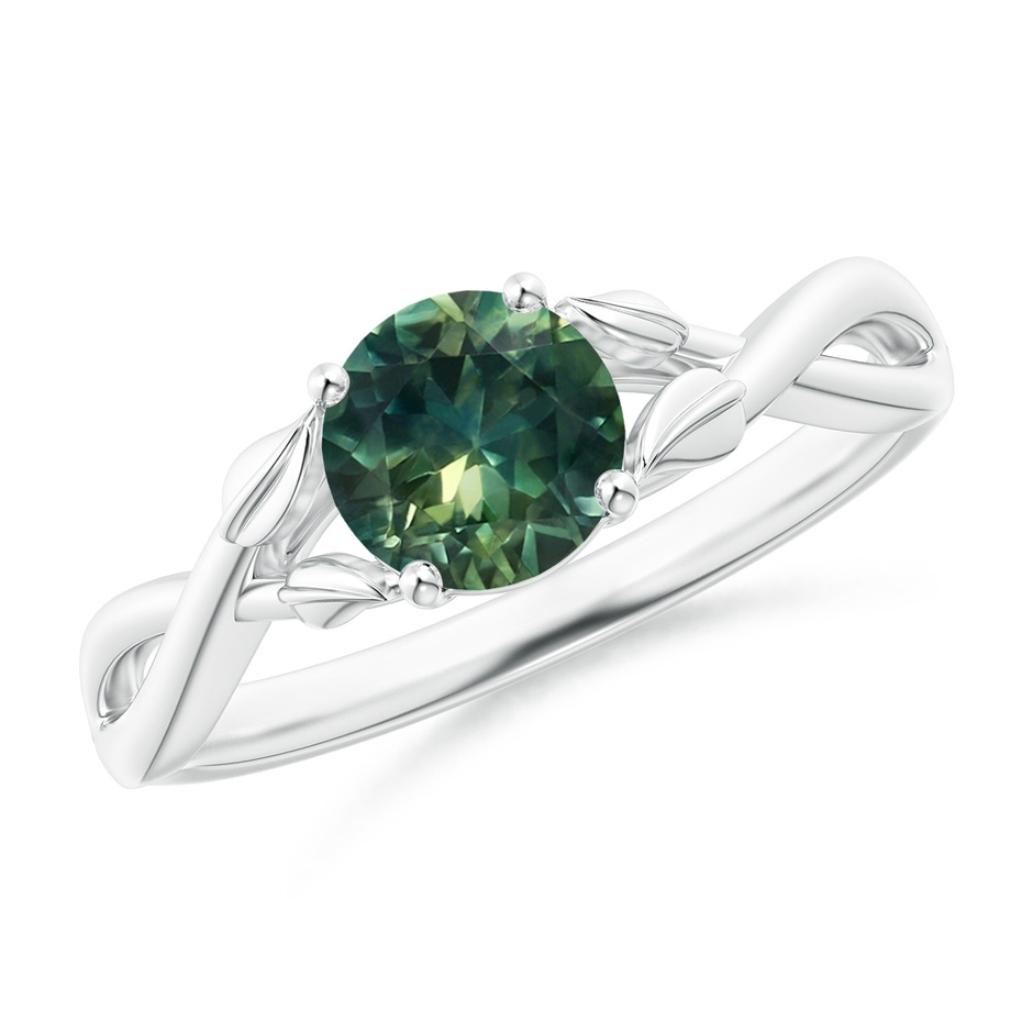 6mm AA Nature Inspired Teal Montana Sapphire Ring with Leaf Motifs in P950 Platinum 