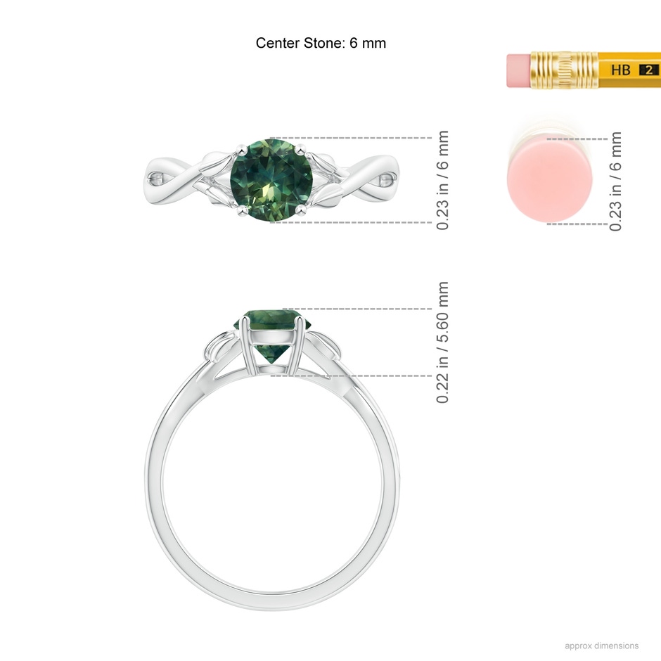 6mm AA Nature Inspired Teal Montana Sapphire Ring with Leaf Motifs in P950 Platinum ruler