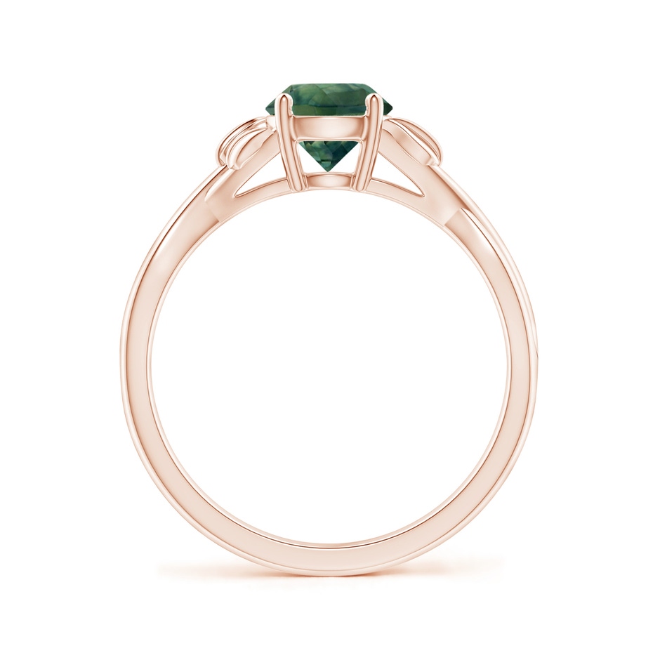 6mm AA Nature Inspired Teal Montana Sapphire Ring with Leaf Motifs in Rose Gold side-1