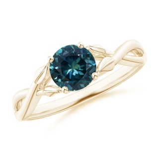 6mm AAA Nature Inspired Teal Montana Sapphire Ring with Leaf Motifs in 9K Yellow Gold