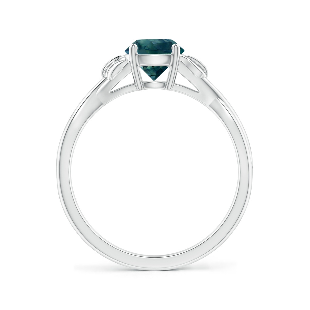 6mm AAA Nature Inspired Teal Montana Sapphire Ring with Leaf Motifs in P950 Platinum Side-1