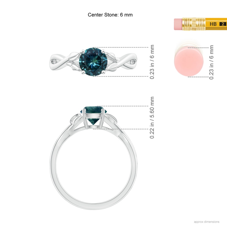6mm AAA Nature Inspired Teal Montana Sapphire Ring with Leaf Motifs in P950 Platinum ruler