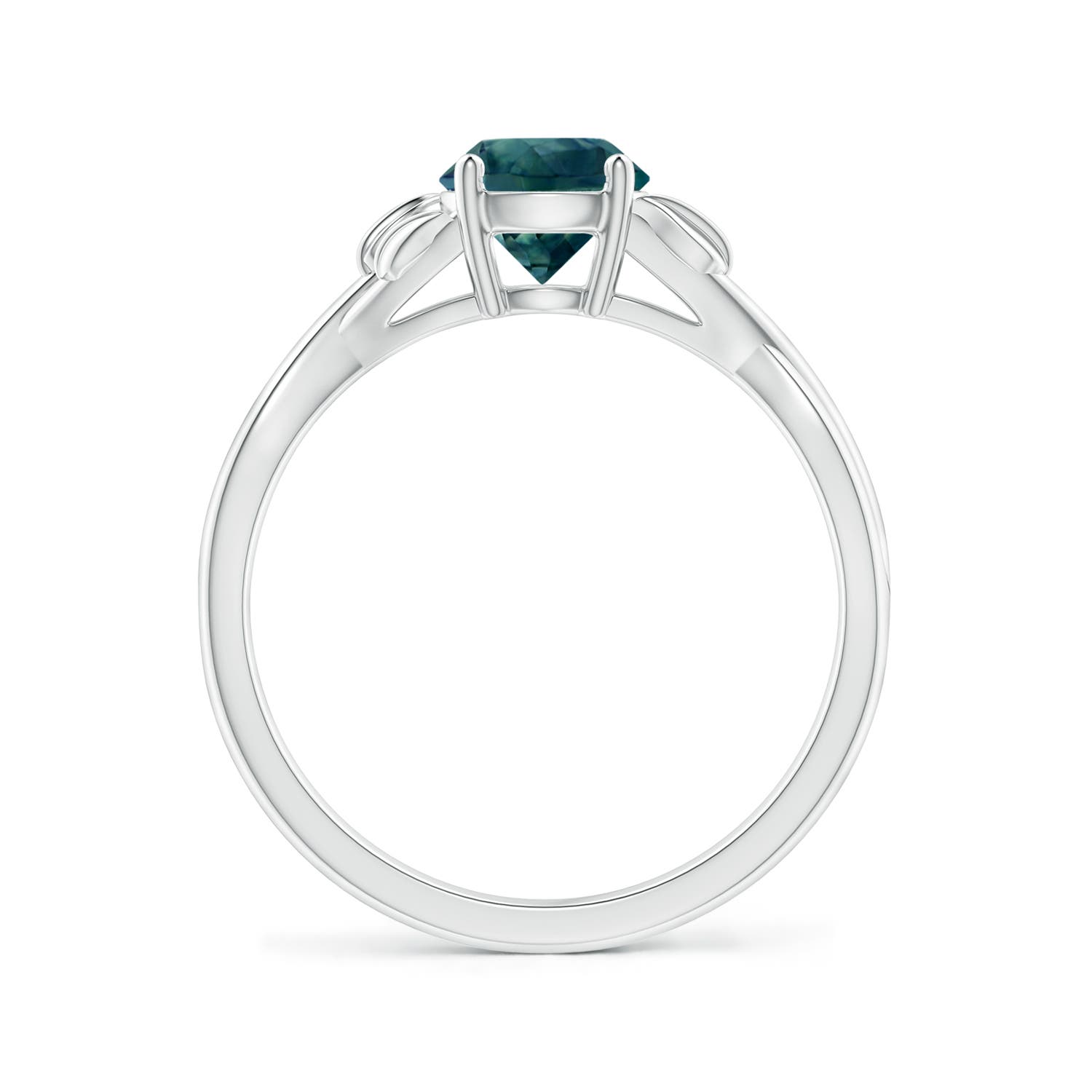 6mm AAA Nature Inspired Teal Montana Sapphire Ring with Leaf Motifs in White Gold
