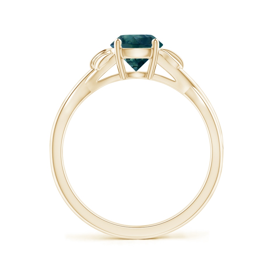 6mm AAA Nature Inspired Teal Montana Sapphire Ring with Leaf Motifs in Yellow Gold side-1