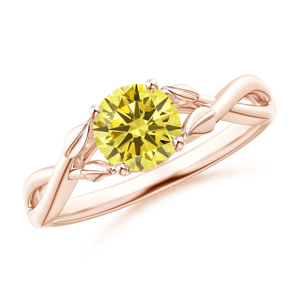 6.4mm AAAA Nature Inspired Fancy Intense Yellow Diamond Crossover Ring with Leaf Motifs in Rose Gold