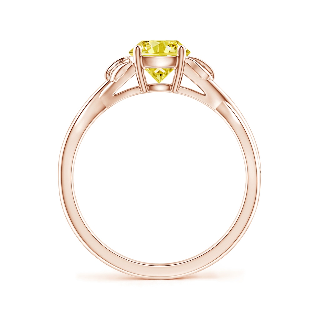 6.4mm AAAA Nature Inspired Fancy Intense Yellow Diamond Crossover Ring with Leaf Motifs in Rose Gold - side 199