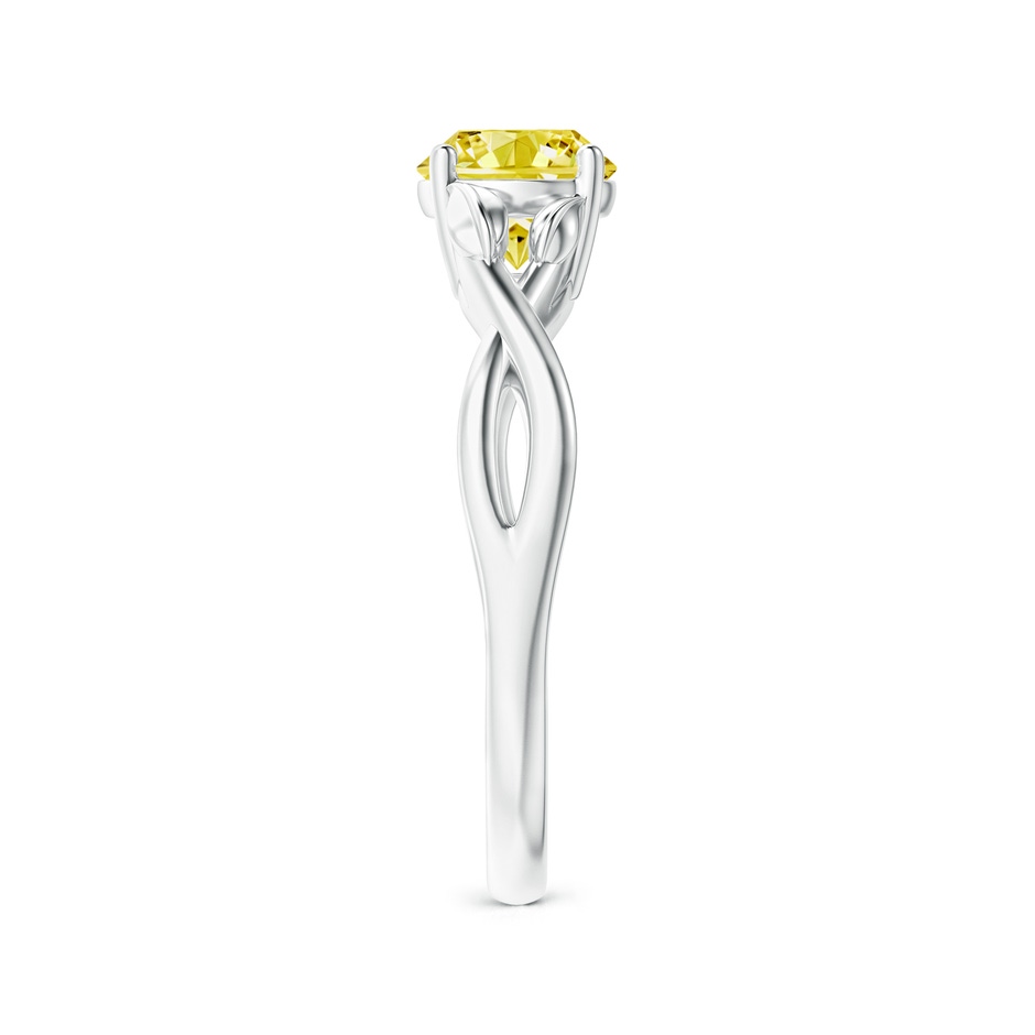 6.4mm AAAA Nature Inspired Fancy Intense Yellow Diamond Crossover Ring with Leaf Motifs in S999 Silver side 299