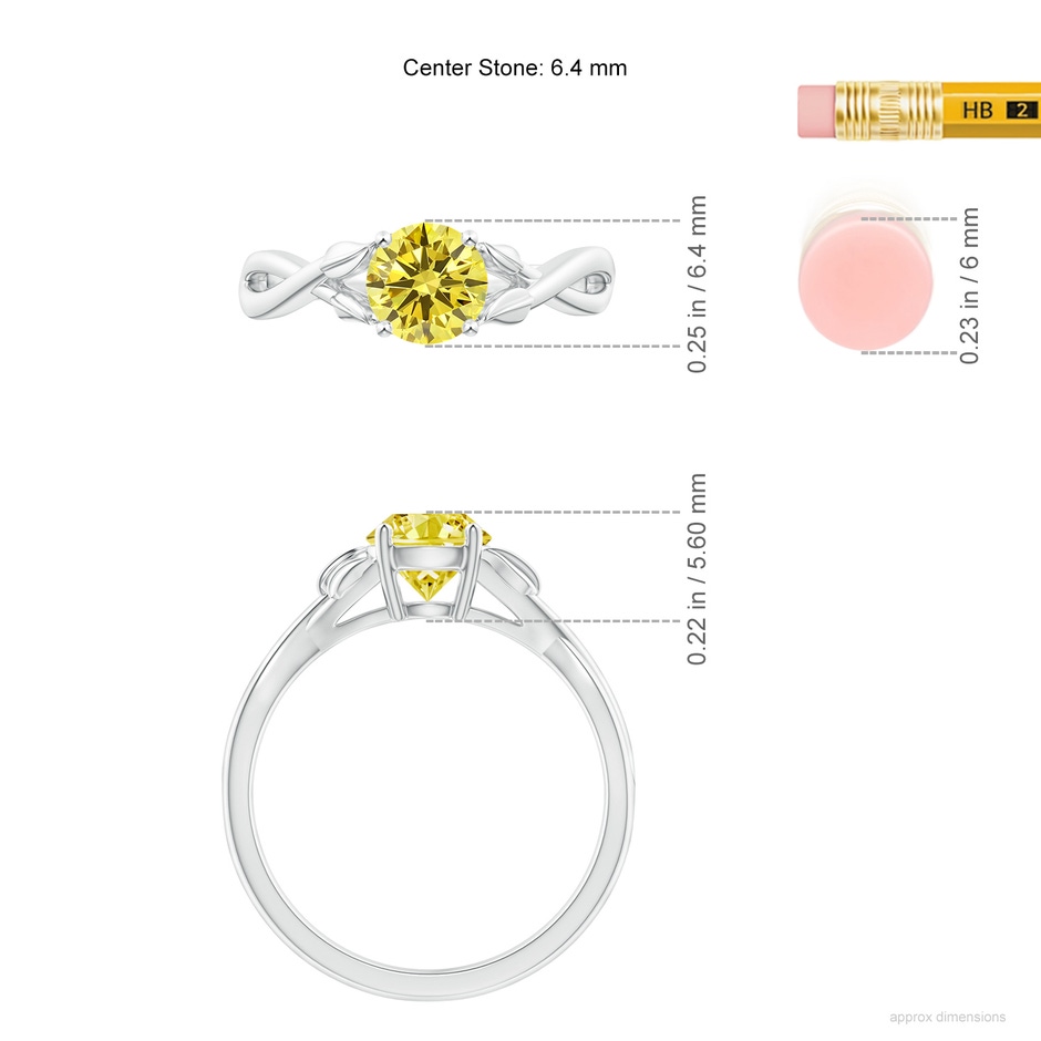 6.4mm AAAA Nature Inspired Fancy Intense Yellow Diamond Crossover Ring with Leaf Motifs in S999 Silver ruler