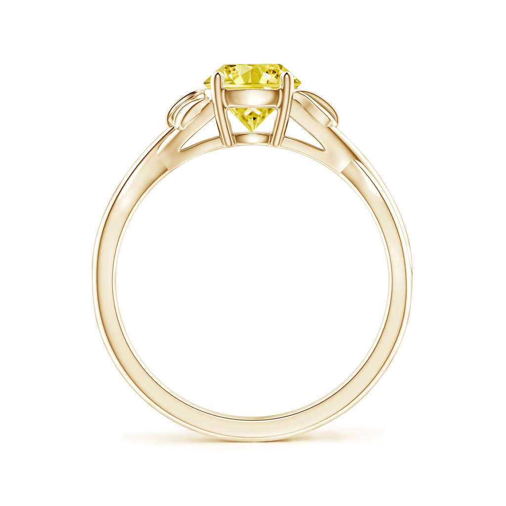 6.4mm AAAA Nature Inspired Fancy Intense Yellow Diamond Crossover Ring with Leaf Motifs in Yellow Gold - side 199