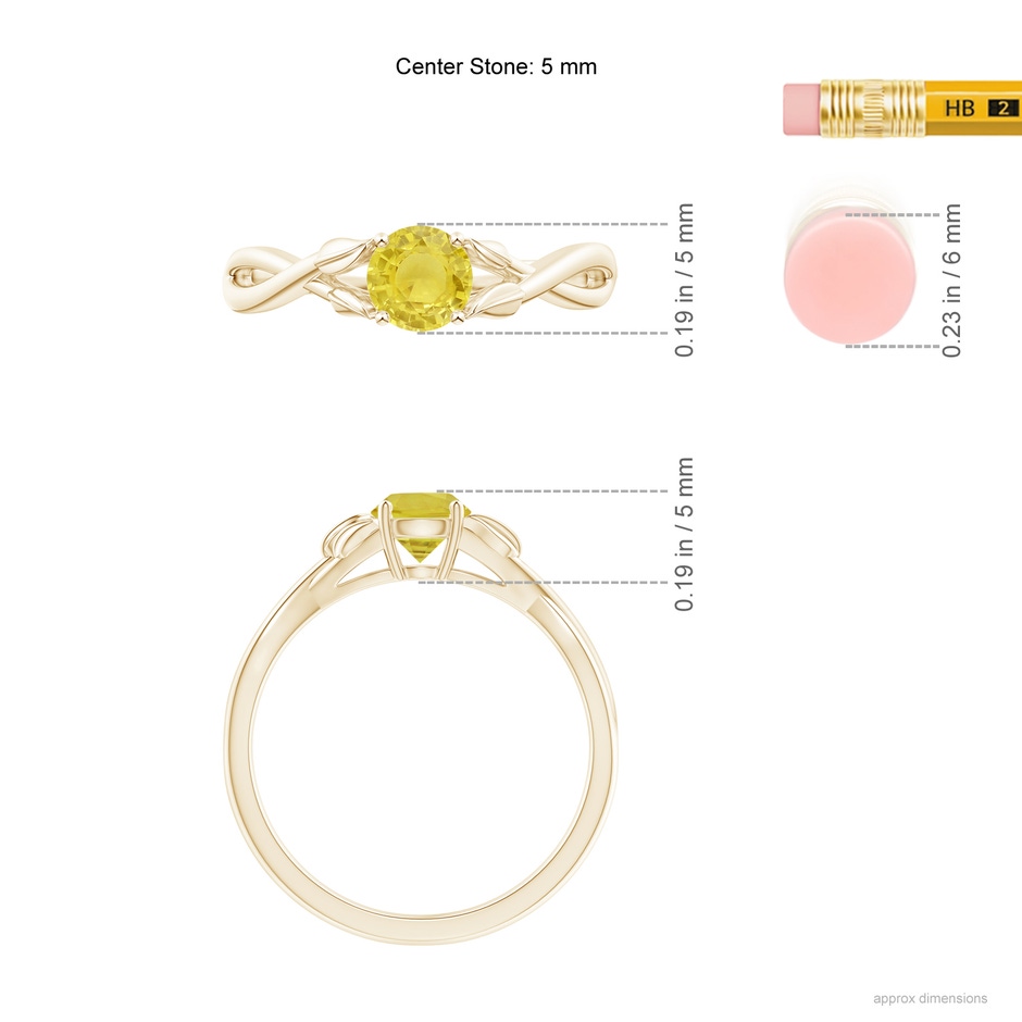 5mm A Nature Inspired Yellow Sapphire Ring with Leaf Motifs in Yellow Gold ruler