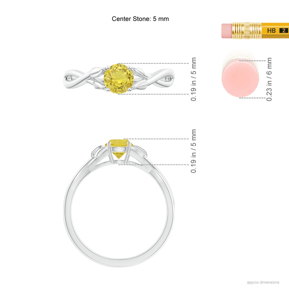 5mm AA Nature Inspired Yellow Sapphire Ring with Leaf Motifs in White Gold ruler