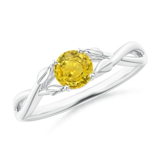 5mm AAA Nature Inspired Yellow Sapphire Ring with Leaf Motifs in White Gold