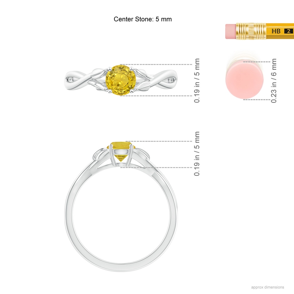 5mm AAA Nature Inspired Yellow Sapphire Ring with Leaf Motifs in White Gold ruler