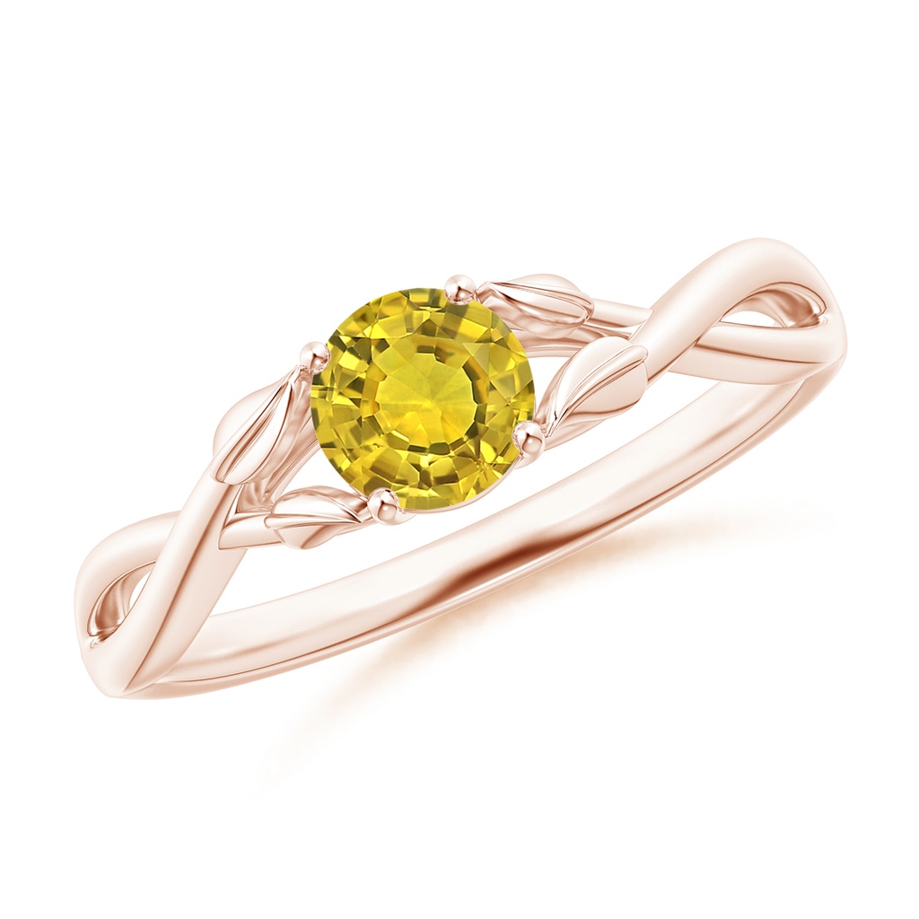5mm AAAA Nature Inspired Yellow Sapphire Ring with Leaf Motifs in Rose Gold