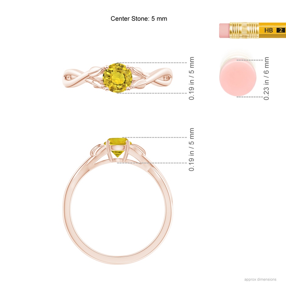 5mm AAAA Nature Inspired Yellow Sapphire Ring with Leaf Motifs in Rose Gold ruler