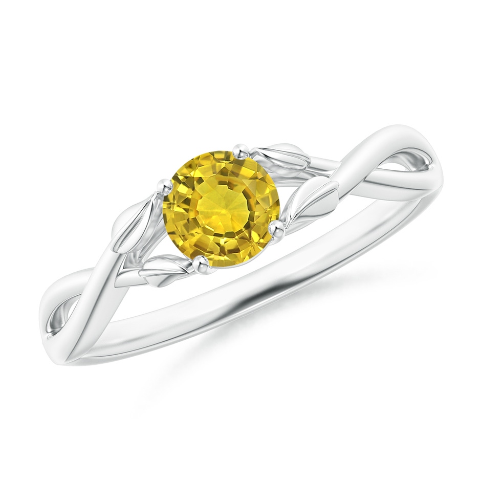 5mm AAAA Nature Inspired Yellow Sapphire Ring with Leaf Motifs in White Gold 