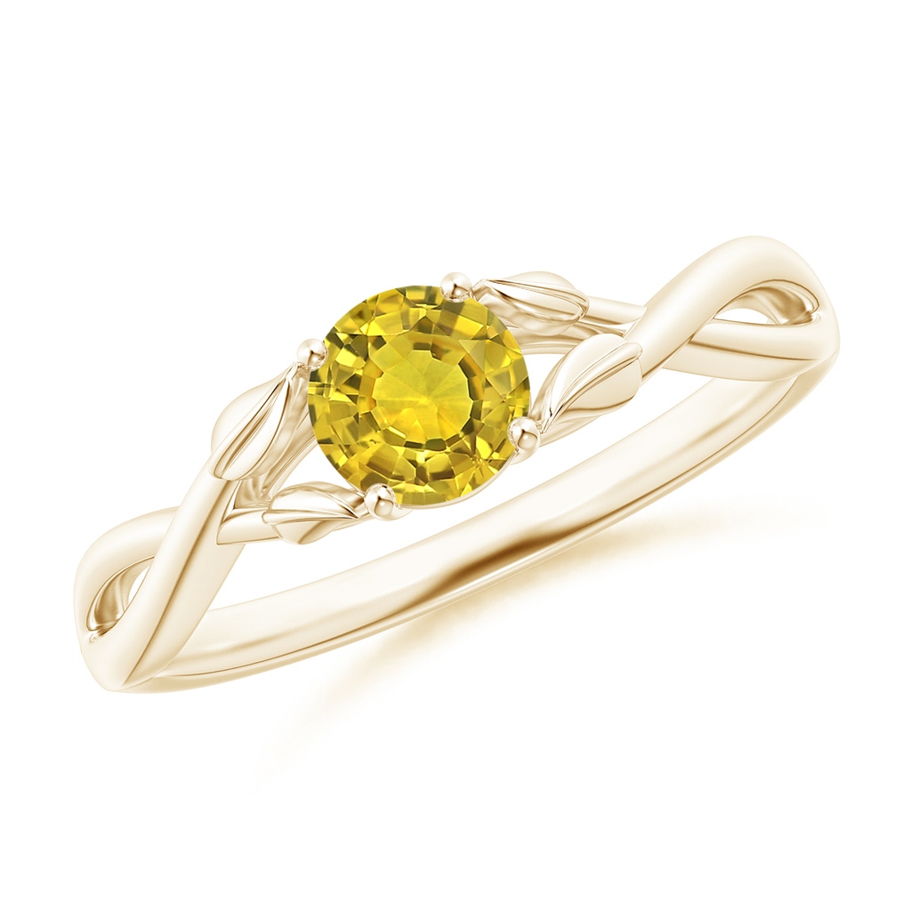 5mm AAAA Nature Inspired Yellow Sapphire Ring with Leaf Motifs in Yellow Gold