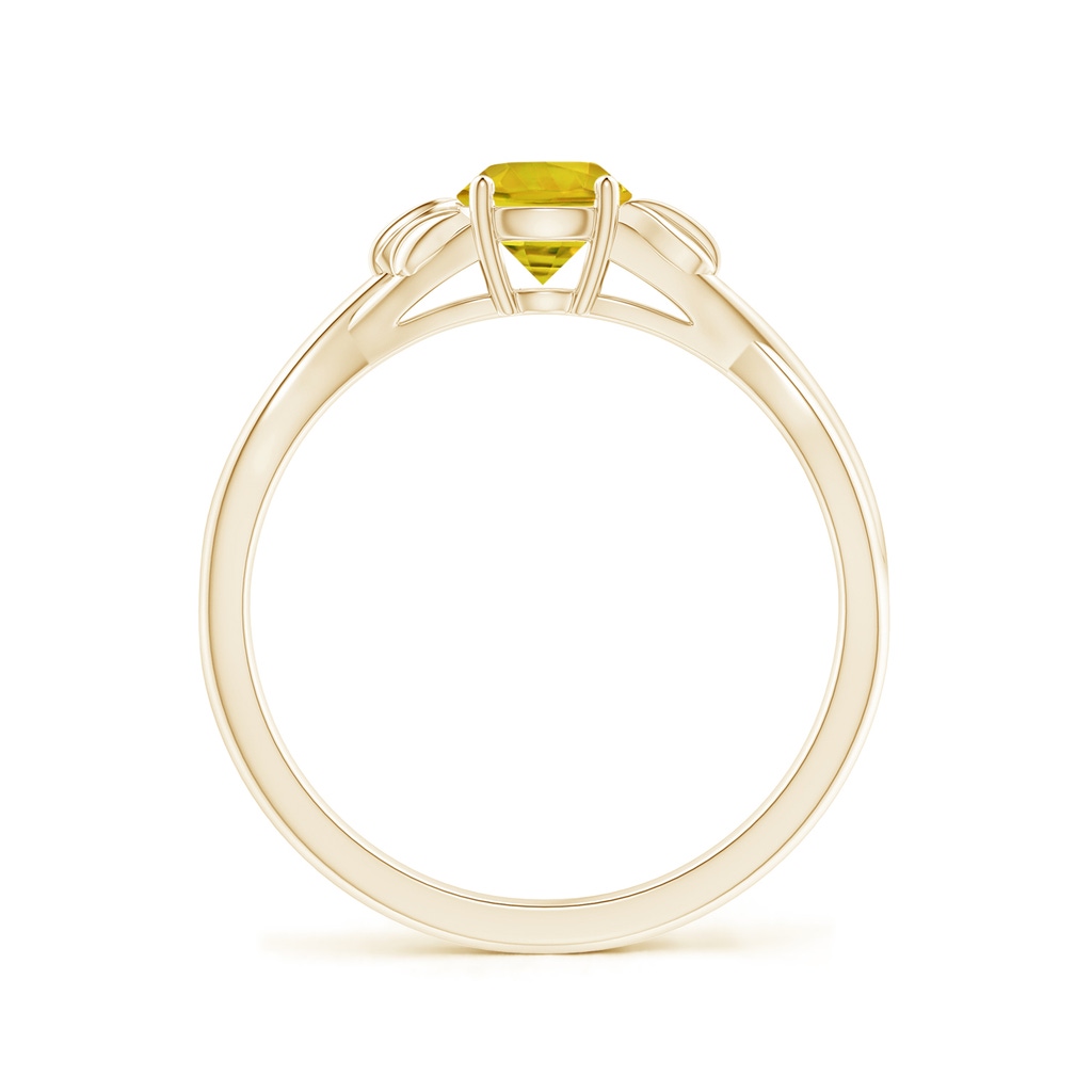 5mm AAAA Nature Inspired Yellow Sapphire Ring with Leaf Motifs in Yellow Gold Side-1