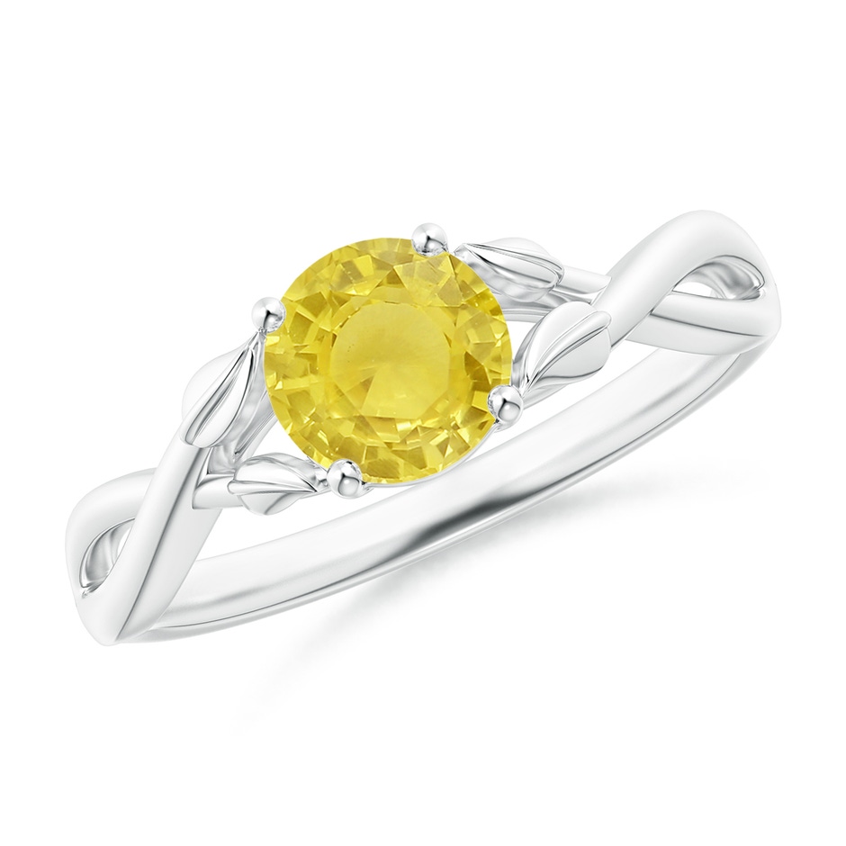 6mm A Nature Inspired Yellow Sapphire Ring with Leaf Motifs in White Gold 