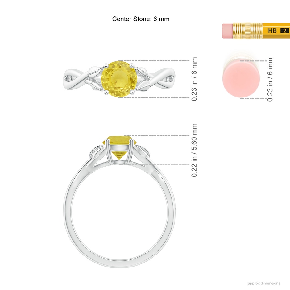 6mm A Nature Inspired Yellow Sapphire Ring with Leaf Motifs in White Gold ruler
