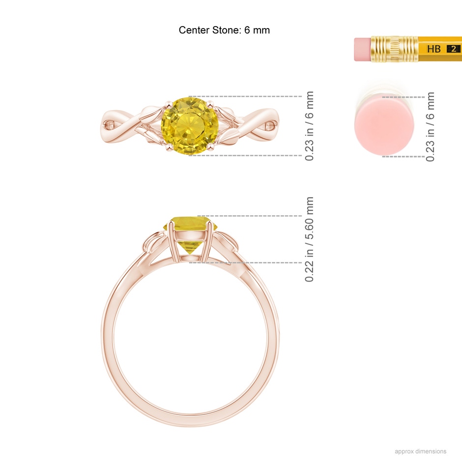 6mm AAA Nature Inspired Yellow Sapphire Ring with Leaf Motifs in Rose Gold ruler