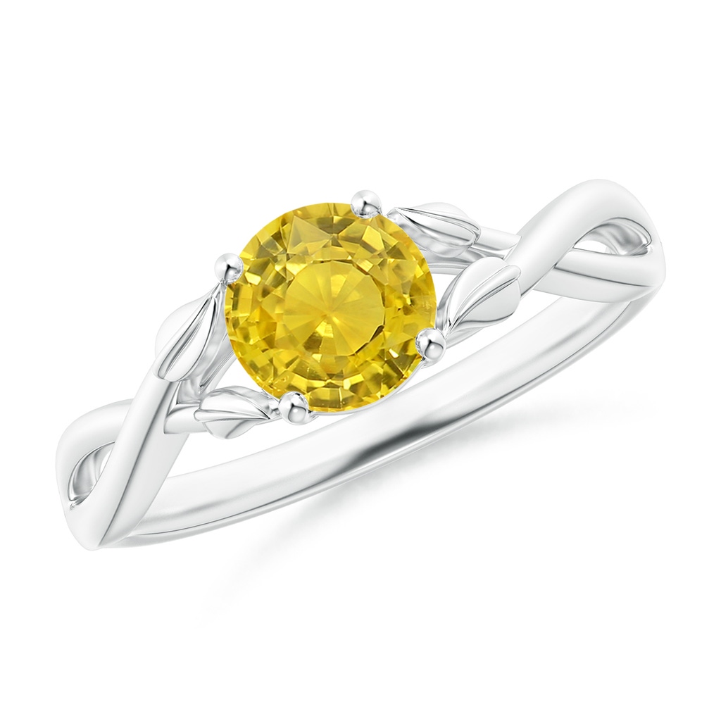 6mm AAA Nature Inspired Yellow Sapphire Ring with Leaf Motifs in White Gold