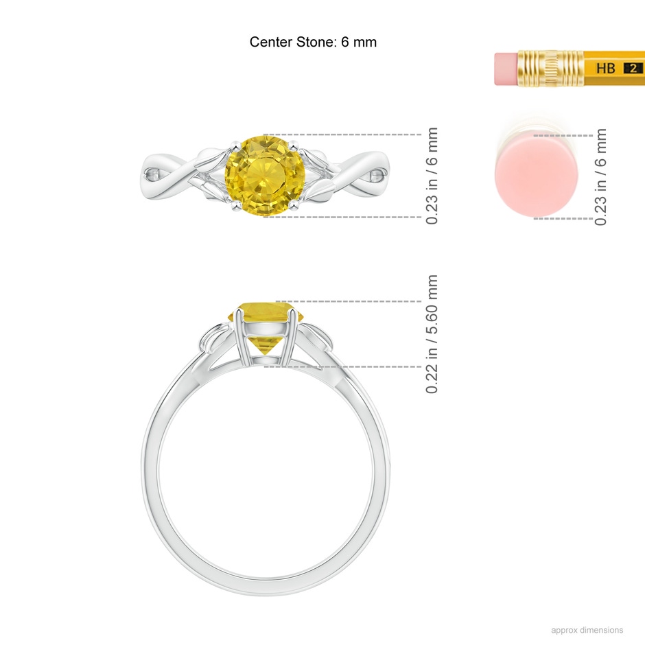 6mm AAA Nature Inspired Yellow Sapphire Ring with Leaf Motifs in White Gold ruler