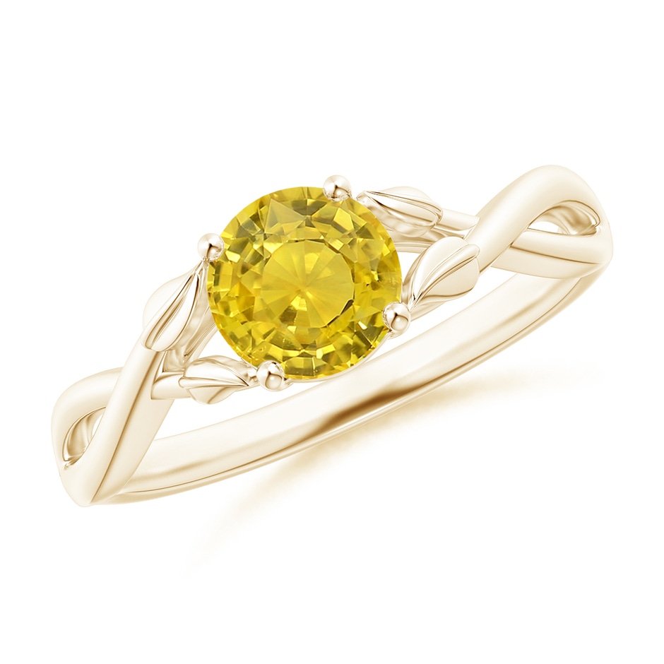6mm AAA Nature Inspired Yellow Sapphire Ring with Leaf Motifs in Yellow Gold 