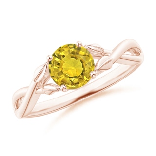 6mm AAAA Nature Inspired Yellow Sapphire Ring with Leaf Motifs in Rose Gold