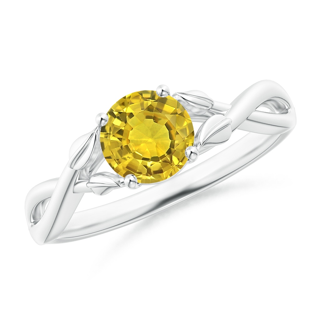 6mm AAAA Nature Inspired Yellow Sapphire Ring with Leaf Motifs in White Gold