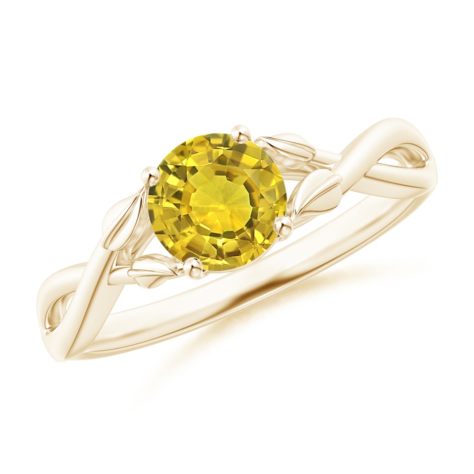 6mm AAAA Nature Inspired Yellow Sapphire Ring with Leaf Motifs in Yellow Gold 