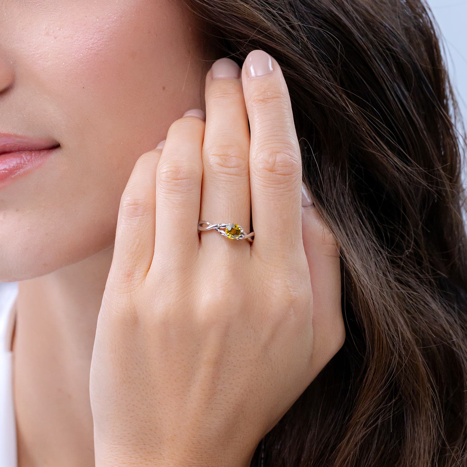 Nature Inspired Yellow Sapphire Ring with Leaf Motifs