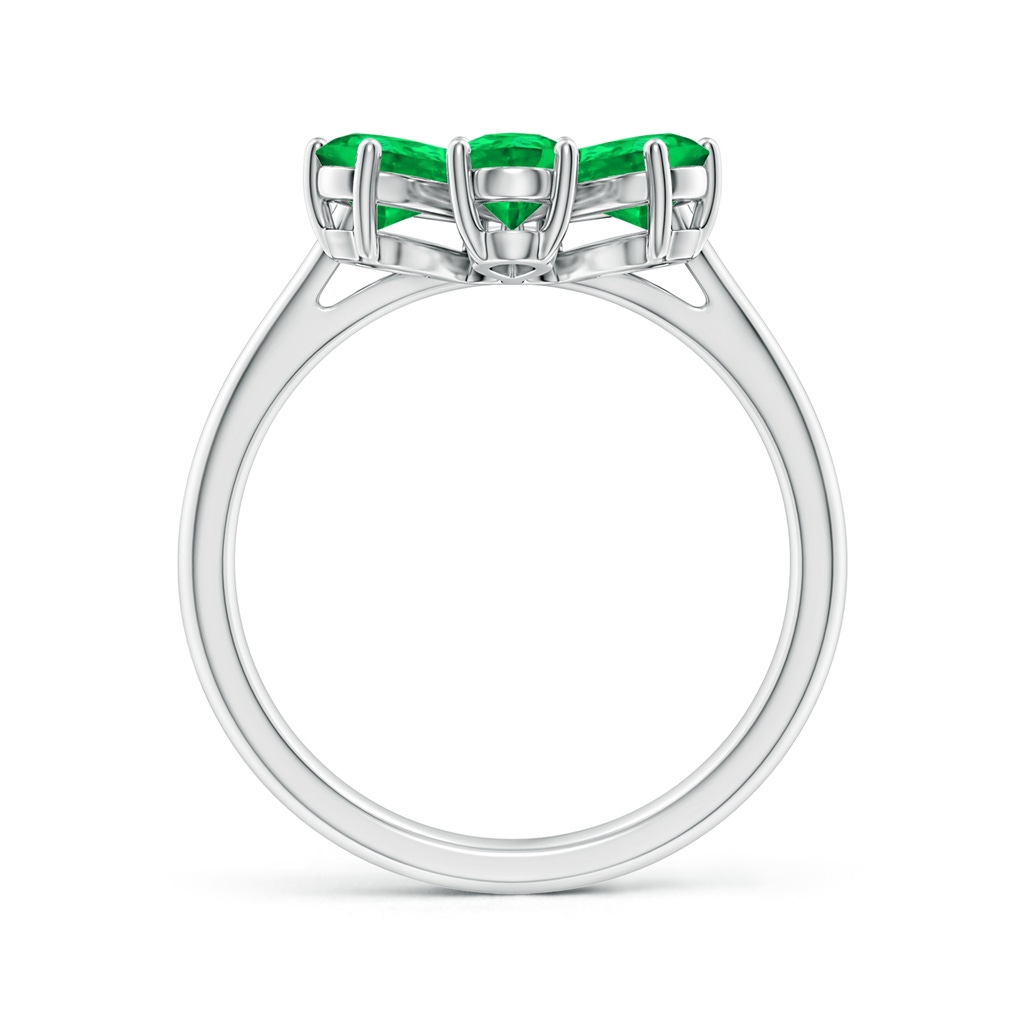 6x4mm AAA Nature Inspired Emerald & Diamond Flower Ring in White Gold Side-1