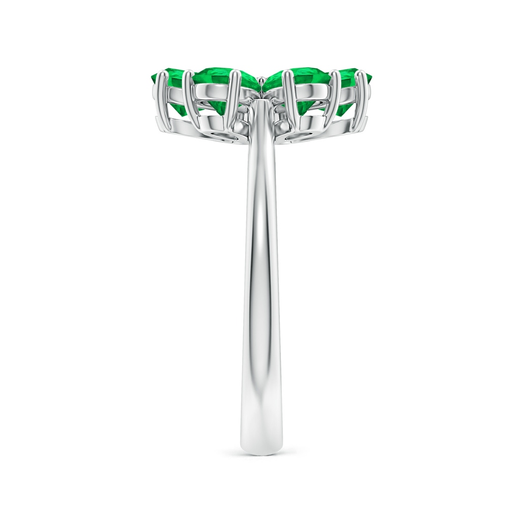 6x4mm AAA Nature Inspired Emerald & Diamond Flower Ring in White Gold Side-2