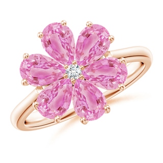 6x4mm A Nature Inspired Pink Sapphire & Diamond Flower Ring in 9K Rose Gold