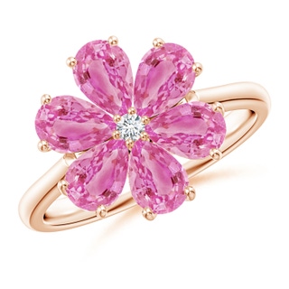 6x4mm AA Nature Inspired Pink Sapphire & Diamond Flower Ring in 9K Rose Gold