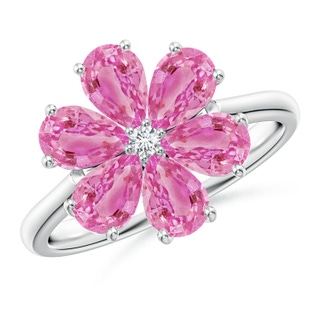 6x4mm AA Nature Inspired Pink Sapphire & Diamond Flower Ring in P950 Platinum